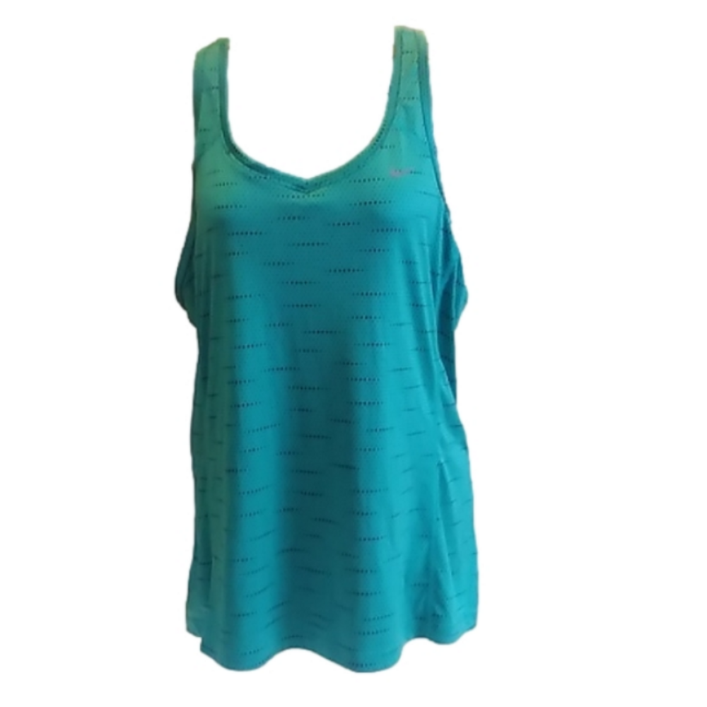 2/25 NIKE Women's Dri-FIT Running Tank Top Racer Back Aqua w Black Dots Sz M